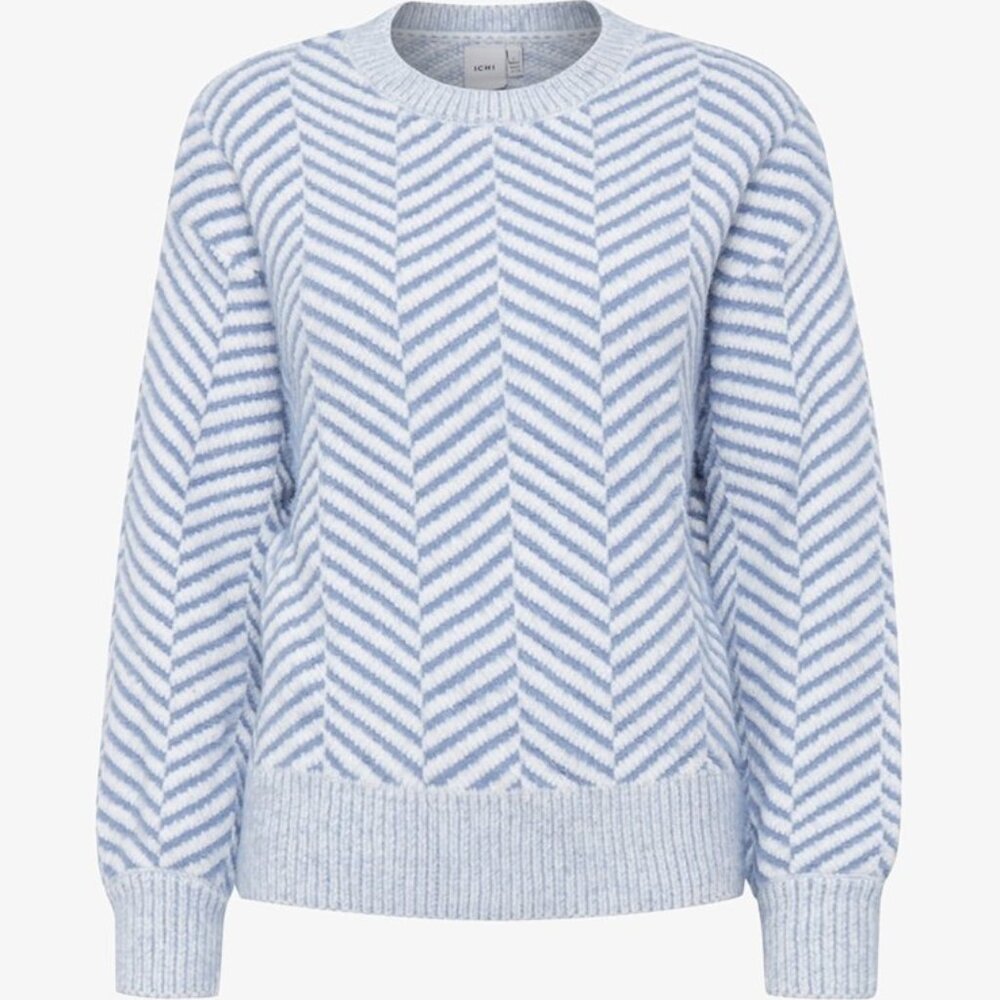 ICHI Women's Jumper crew neck Herringbone - light blue Size Small